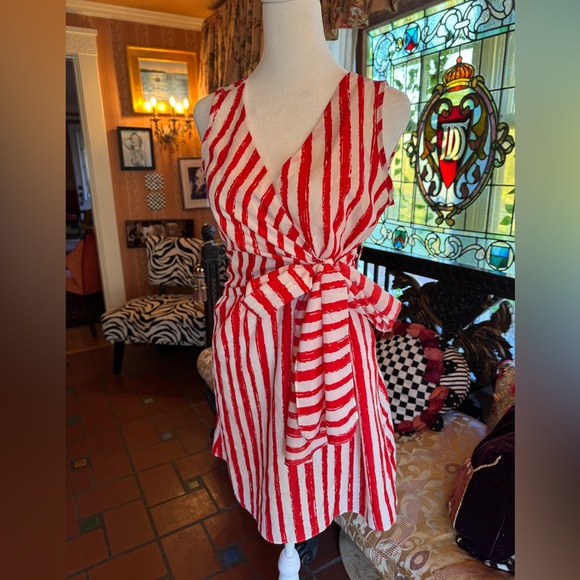 Red and White Mini Wrap Dress - Picture 2 of 7